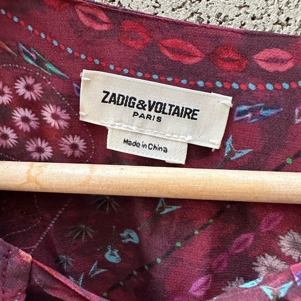 ZADIG & VOLTAIRE Psyche Remus Dress Red Floral Abstract Mini Women’s Size L - Picture 4 of 12